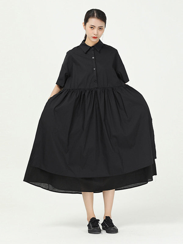 Loose Split-Side False-Two Cropped Midi Dress