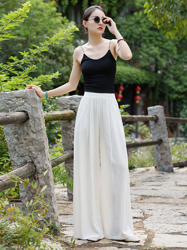 Casual Wide Leg Pleated Loose Solid Color Pants