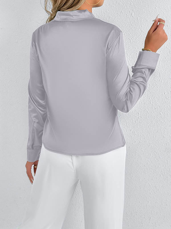 Solid Color Split-Joint Streamer Long Sleeves Loose Scarf Collar Blouses&Shirts Tops