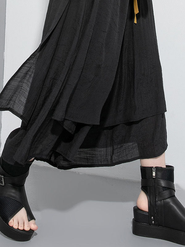 Elasticity Solid Color Split-Joint Loose Wide Leg Ninth Pants