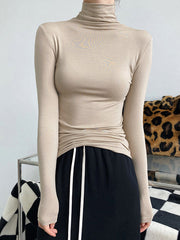Simple 5 Colors Modal High-Neck Long Sleeves T-Shirt Top