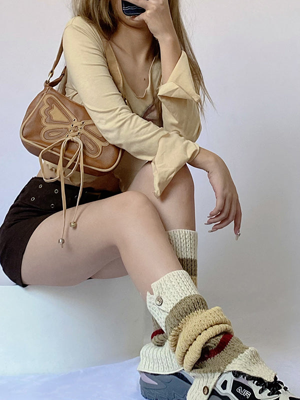 Leisure Buttoned Contrast Color Leg Warmers Accessories