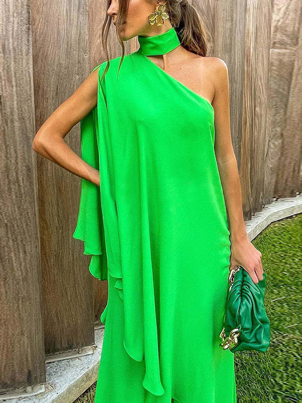 Simple High-Low Wide Leg Asymmetric High-Neck Two Pieces Set