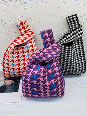 Contrast Color Houndstooth Cute Woven Handbag Bags
