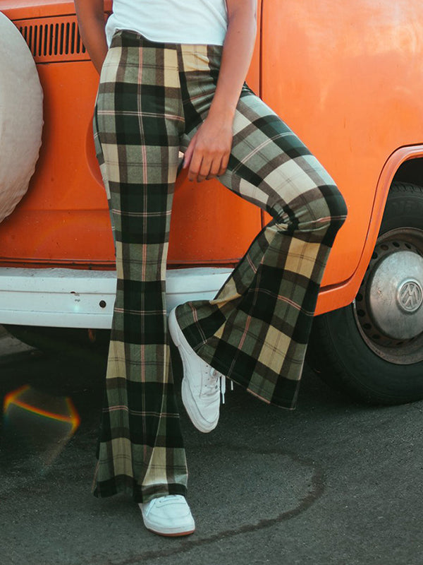 Plaid Flared Pants Trousers Pants