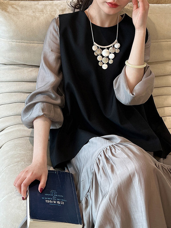 Elasticity Pleated Solid Color Split-Joint Zipper High Waisted Long Sleeves V-Neck Midi Dresses