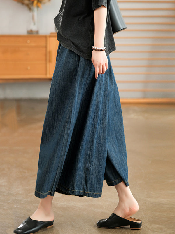 Artistic Retro Loose Wide Legs Elasticity Jean Pants