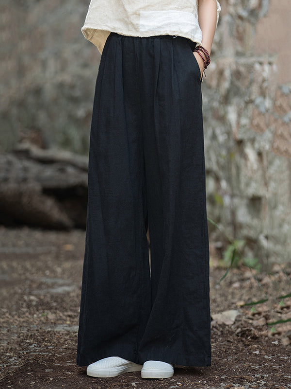 Elasticity Solid Color Wide Leg Trousers Pants