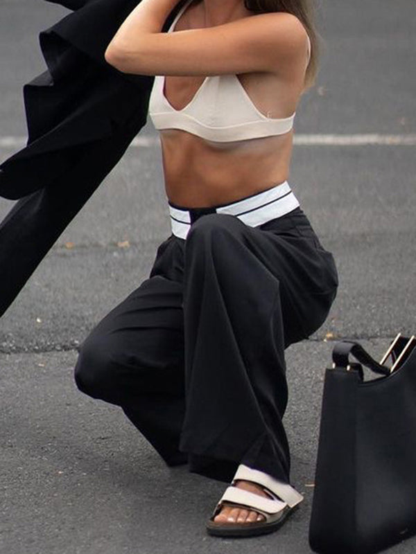 Split-Joint High Waisted Wide Leg Trousers Casual Pants Bottoms