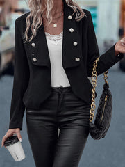 Buttoned Split-Joint Long Sleeves Skinny Lapel Outerwear Blazer