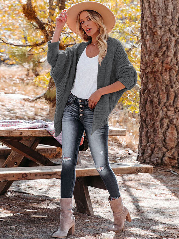 Casual Batwing Sleeves Loose Solid Color Cardigan Tops
