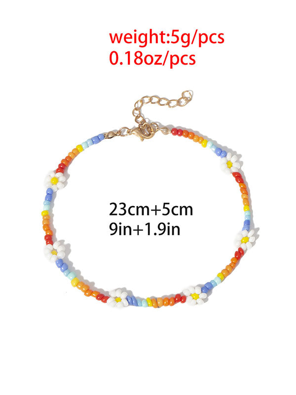 Boho Chic Rainbow Flower Beaded Anklets
