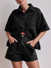 Split-Joint Loose Short Sleeves Lapel Blouses&shirts Tops