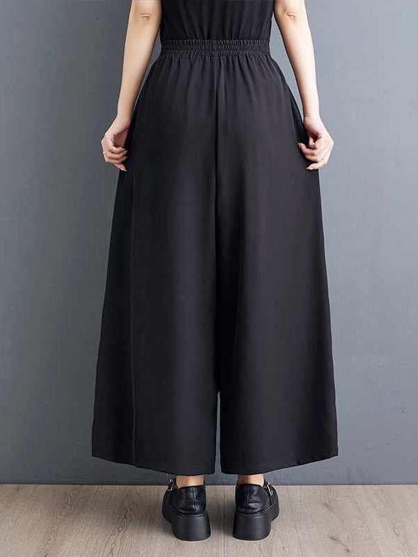 Elasticity Pleated Pockets Split-Joint Zipper High Waisted Loose Pants Culotte