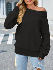 Solid Color Velvet Long Sleeves Loose Off-The-Shoulder Sweater Tops Pullovers