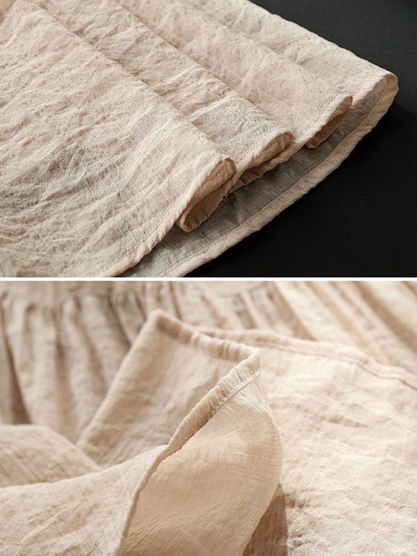 Casual Loose A-Line Pleated Elasticity Split-Joint Solid Color Skirts Bottoms