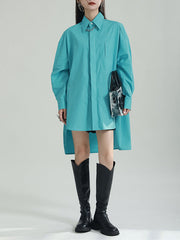 Solid Color Split-side High-low Irregular clipping Lapel Shirts Tops