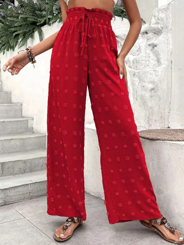 Drawstring Elasticity Jacquard Solid Color High Waisted Loose Trousers Pants