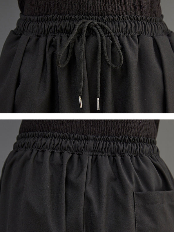 Simple Loose Wide Leg Drawstring Solid Color Casual Pants Bottoms