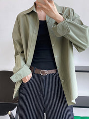 Simple Loose Long Sleeves Buttoned Solid Color Lapel Collar Blouses&Shirts Tops