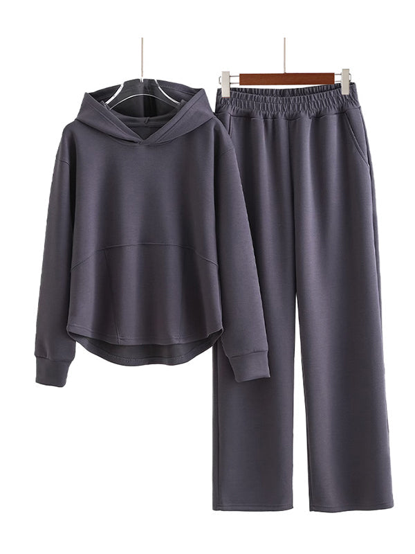 Elasticity Solid Color Split-Joint High-Low Long Sleeves Hooded Pajama Sets