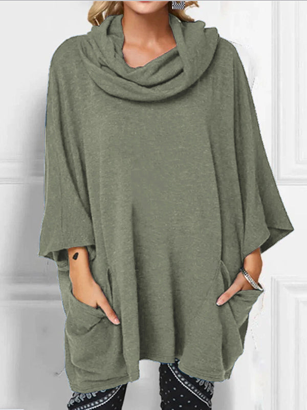 Casual Long Sleeves Loose Solid Color Heaps Collar T-Shirts Tops
