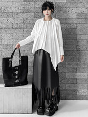 Asymmetric Pleated Solid Color Hipster Irregularity Round-Neck Blouses&Shirts Tops