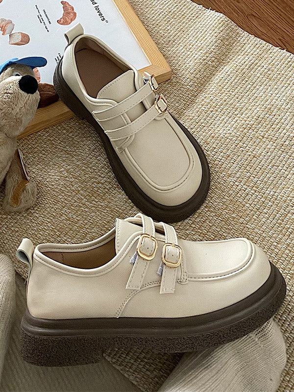 Belt Buckle Round-Toe Split-Joint Platform Shoes Mary Janes