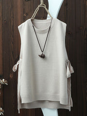 Vintage Split-side Bandage Knitting Vest