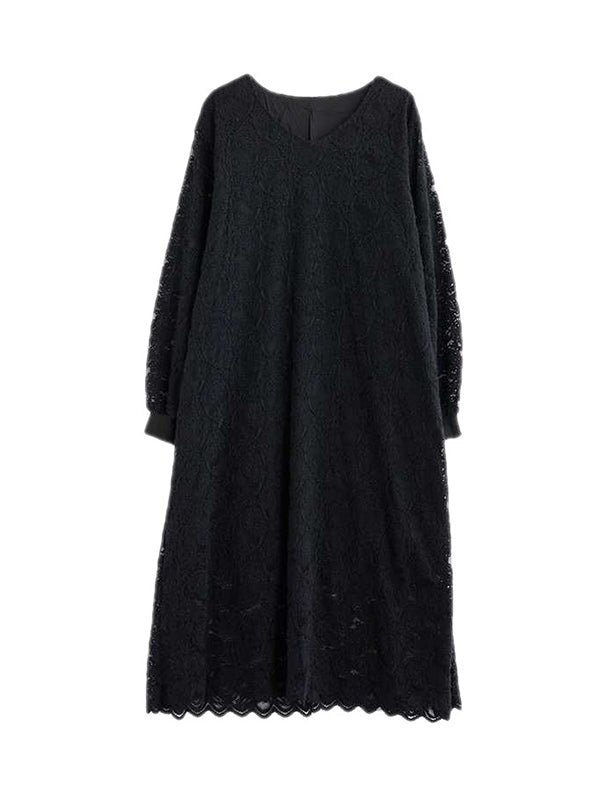 Jacquard Bishop Sleeve Long Sleeves V-Neck Midi Dresses