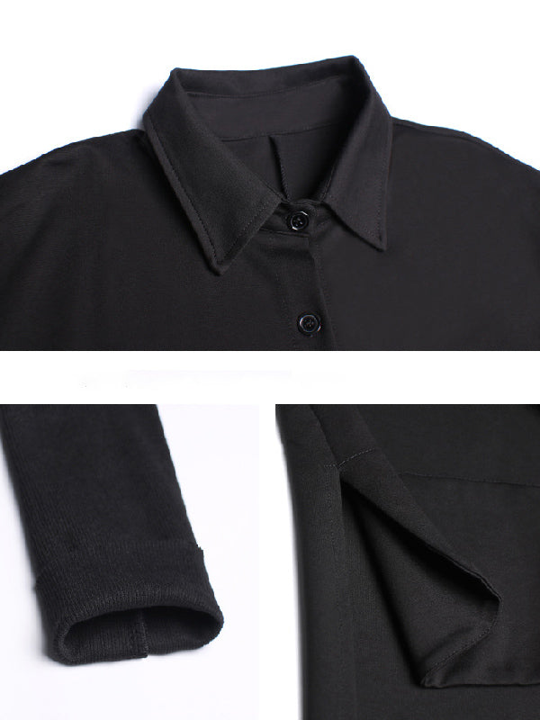 Simple Loose Batwing Sleeves Split-Joint Solid Color Lapel Blouses