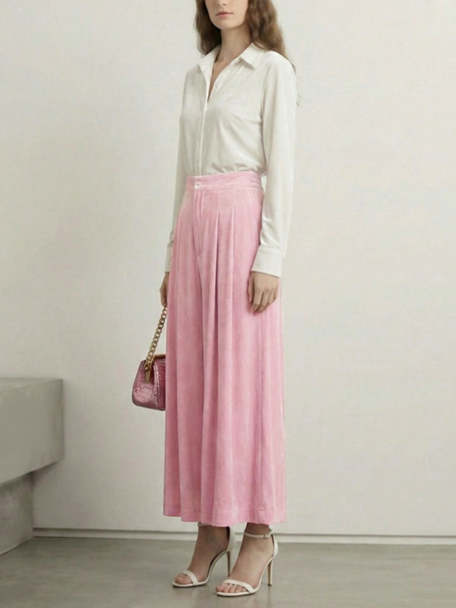 Elasticity Pleated Pockets Solid Color High Waisted Skirts Bottoms