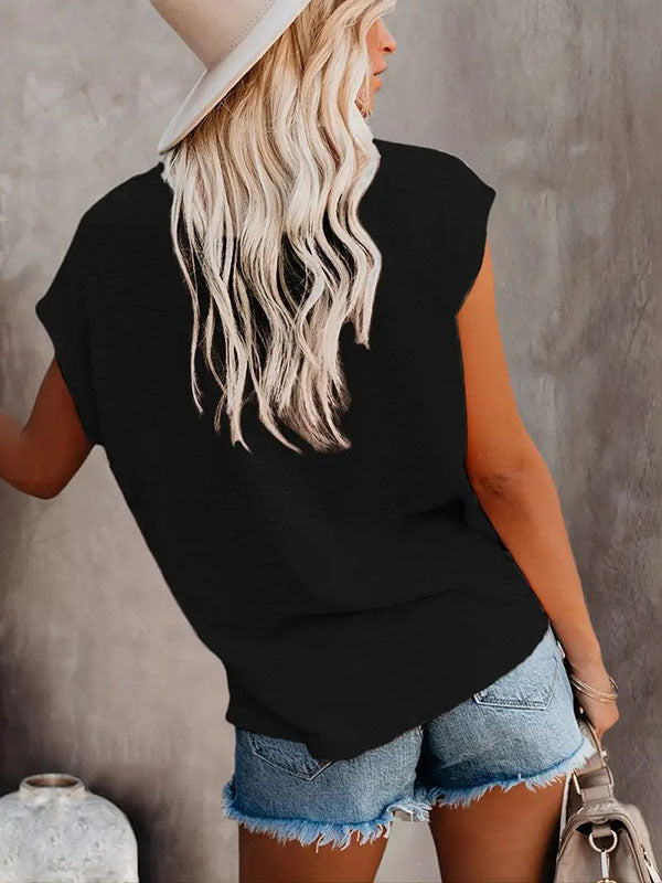 Solid Color Loose Short Sleeves Round-Neck T-Shirts Tops