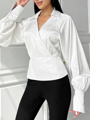 Solid Color Long Sleeves Loose Lapel Blouses&Shirts Tops