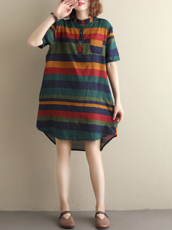 Loose Vintage Striped Shirt Dress