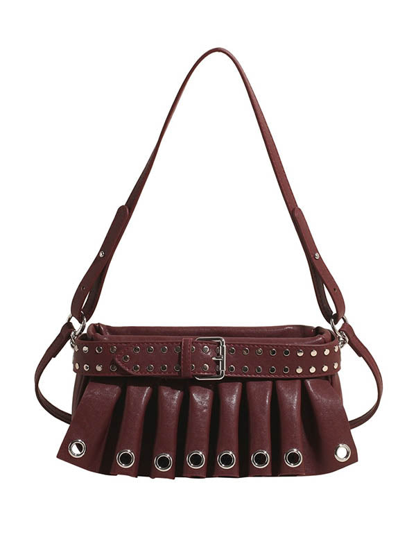 Geometric Pleated Zipper Shoulder Bags Handbags