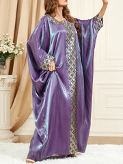 Muslim Printed Split-Joint Batwing Sleeves Loose Muslim Abaya Maxi Dresses