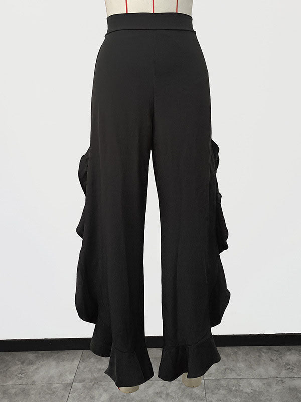 Loose Wide Leg Falbala Solid Color Split-Side Casual Pants