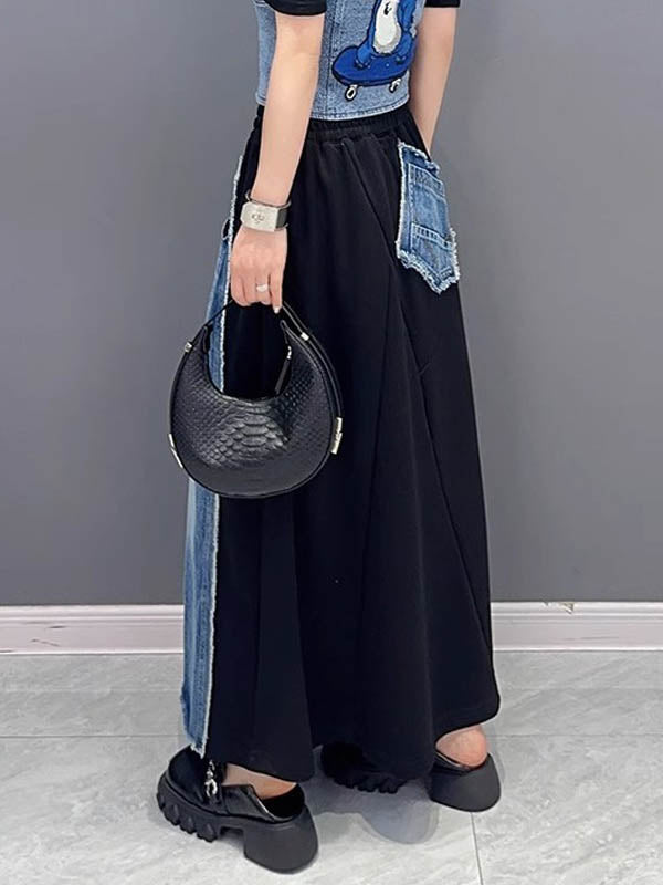 Asymmetric Drawstring Elasticity Pockets Split-Joint A-Line Loose Skirts Bottoms