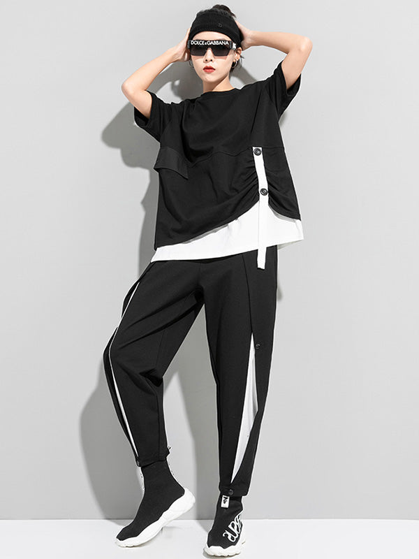 False Two Contrast Colors Irregular Splicing T-Shirts