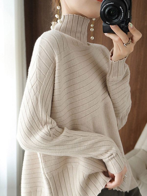 Original Irregular 7 Colors High-Neck Long Sleeves Sweater Top