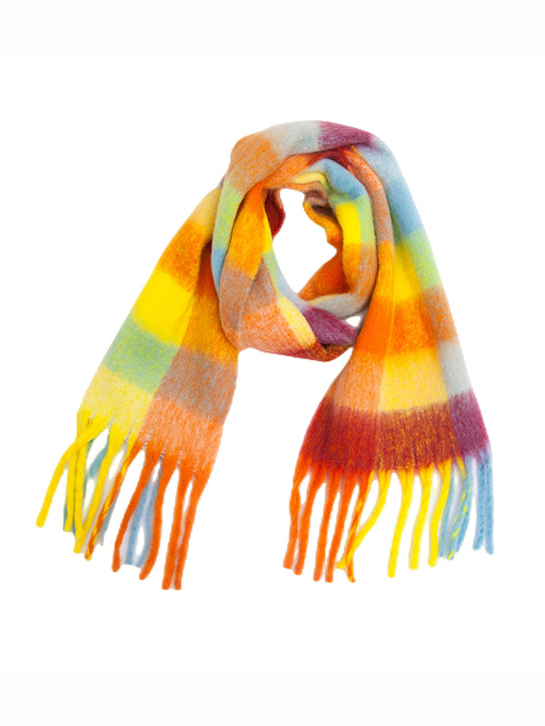 Keep Warm Multi-Colored Plaid Tasseled Thick Shawl&Scarf