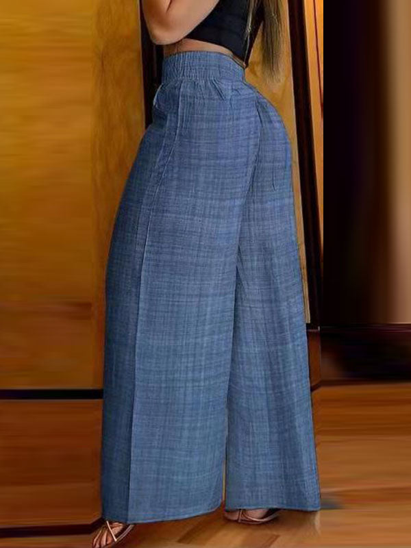 Chains Elasticity Pleated Pockets High Waisted Loose Trousers Pants