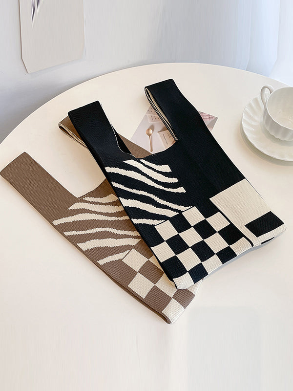 Checkerboard Striped Woven Handbag Bags