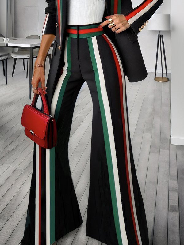Contrast Color Striped Flared Pants Trousers