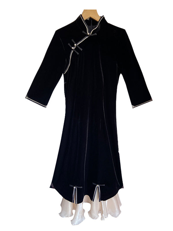 Vintage Beaded False Two Half Sleeves Long Cheongsams
