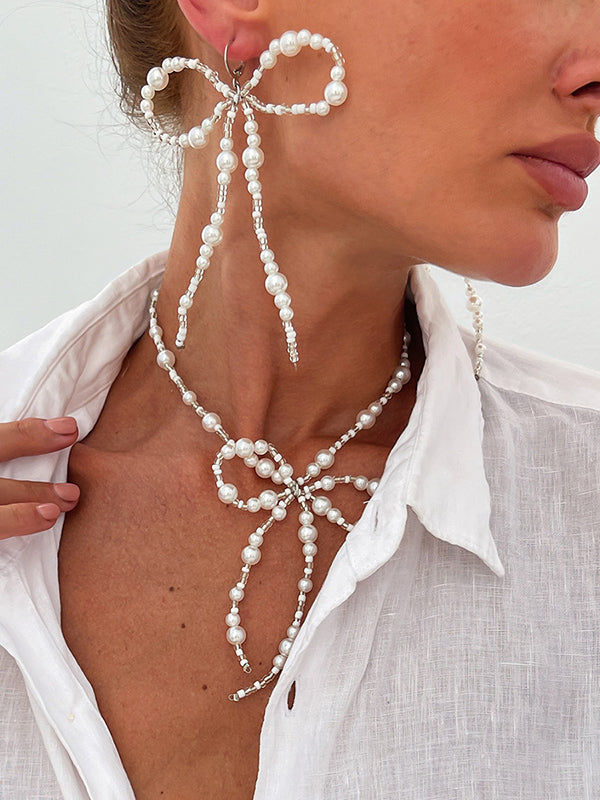 Bowknot Necklaces Accessories + Drop Earrings