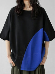 Contrast Color Batwing Sleeves Half Sleeves Round-neck T-Shirts Tops