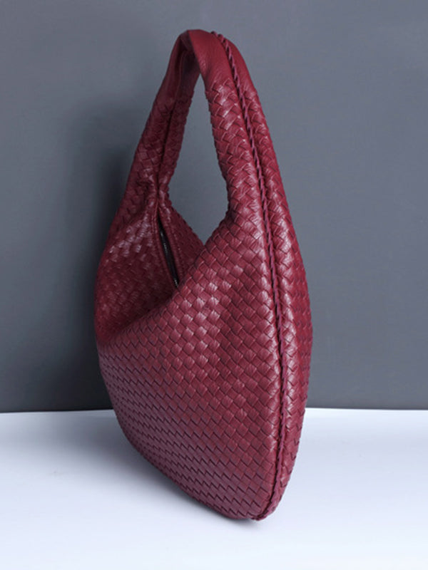 Geometric Solid Color Split-Joint Woven Zipper Handbags Bags