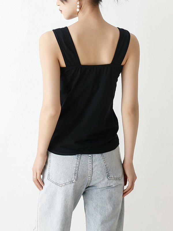 Casual Simple 6 Colors Square-Neck Sleeveless Vest